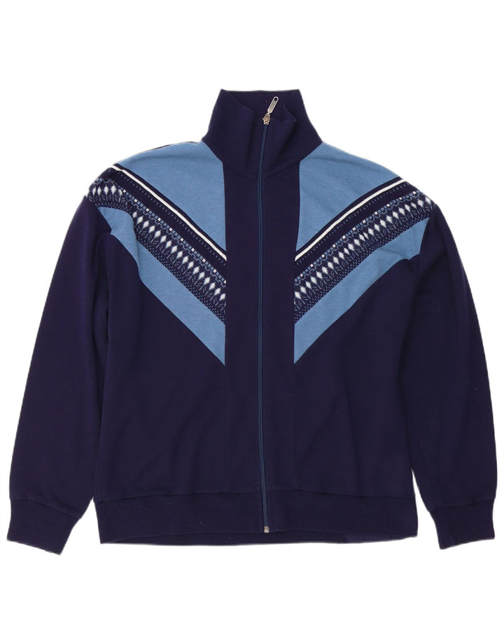 Vintage Mens Tracksuit Top Jacket Large Navy Blue Colourblock