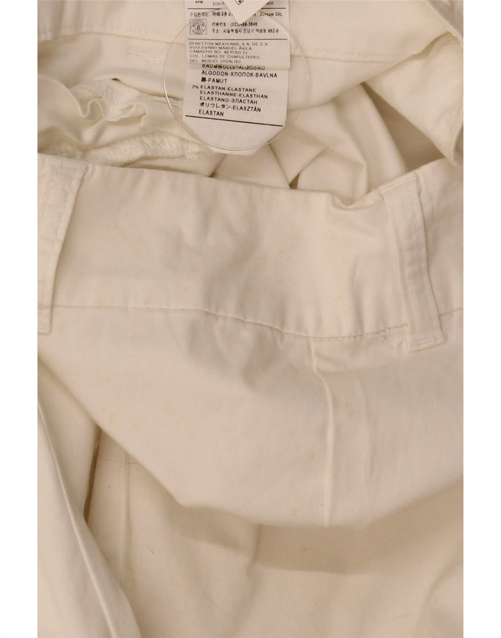 Benetton Womens Capri Trousers IT 44 Medium W31 L22 White Cotton