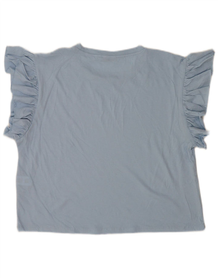 Zara Womens Blouse Top UK 14 Medium Blue Cotton