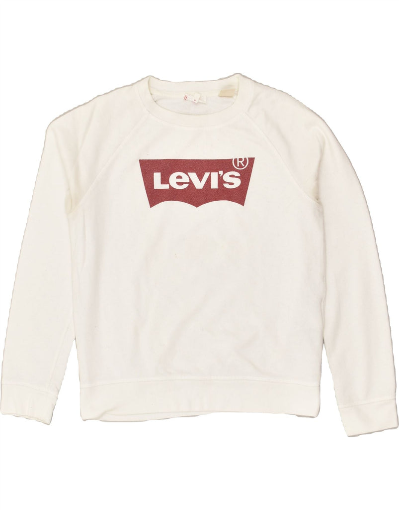 LEVI'S Womens Graphic Sweatshirt Jumper Small White Cotton | Vintage Levi's | Thrift | Second-Hand Levi's | Used Clothing | Messina Hembry 