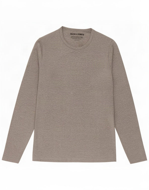 Jack & Jones Mens Top Long Sleeve Medium Grey Flecked Cotton