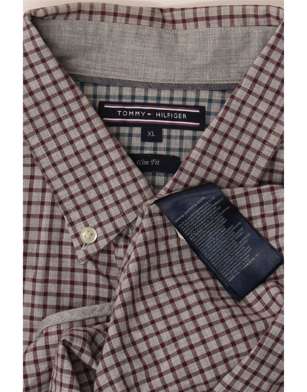 Tommy Hilfiger Mens Slim Fit Shirt XL Grey Check Cotton
