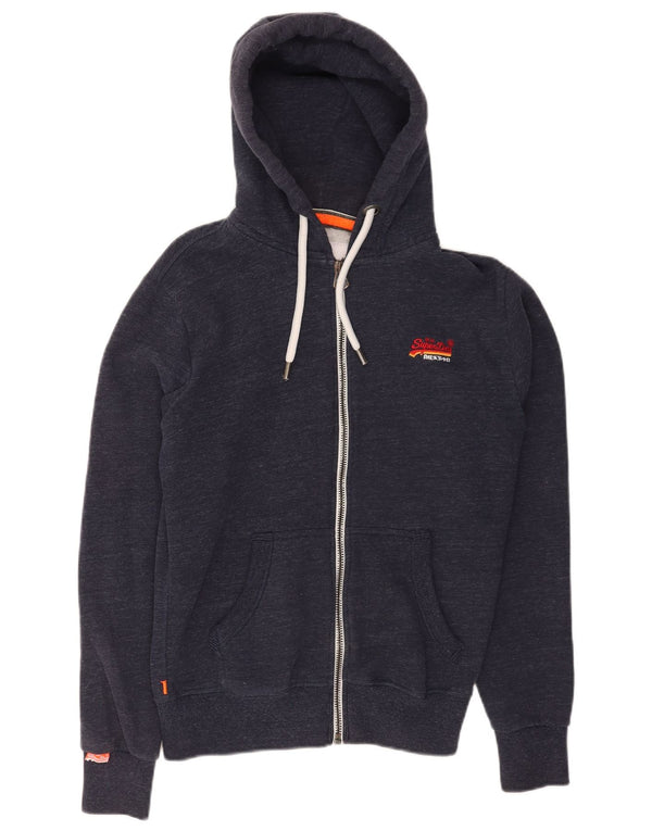 Superdry Mens Regular Fit Zip Hoodie Sweater XS Navy Blue Flecked Cotton