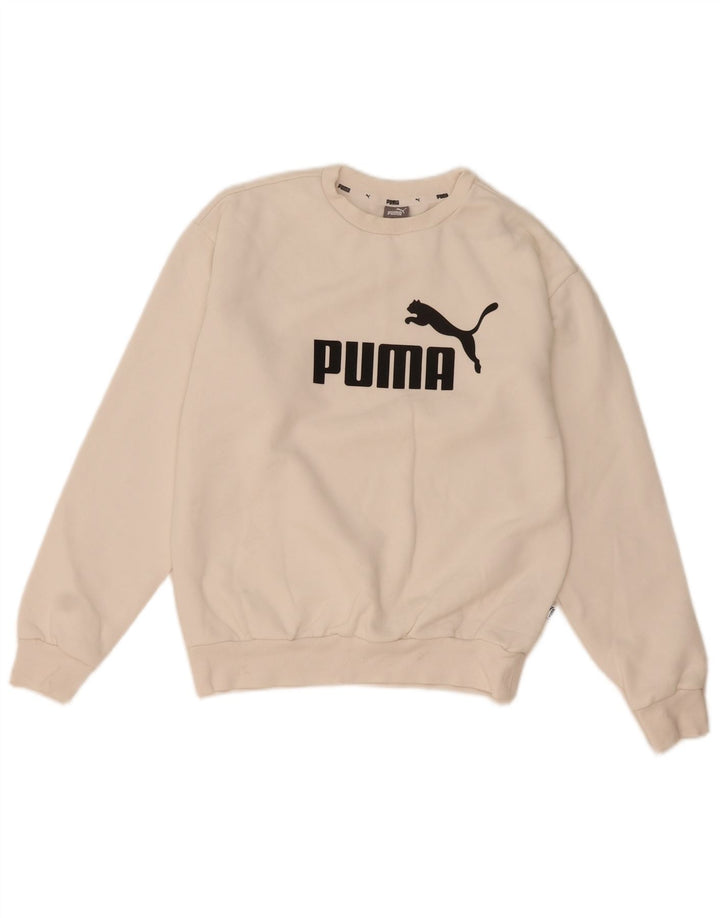 Puma Womens Graphic Oversized Sweatshirt Jumper UK 6 XS White Cotton