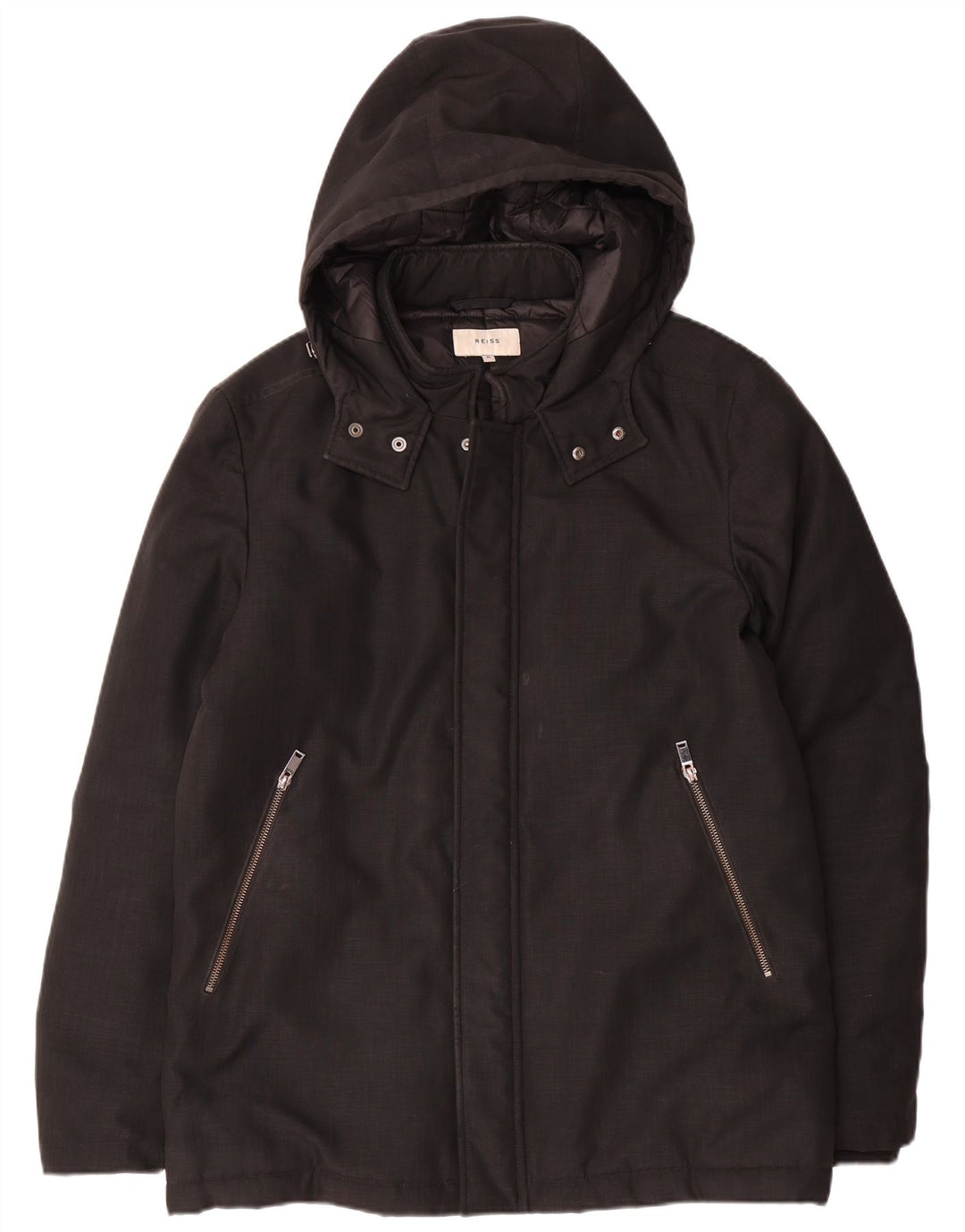 Reiss Mens Hooded Padded Jacket UK 42 XL Black Polyester