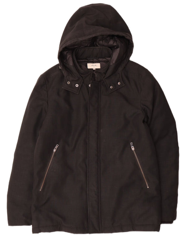 Reiss Mens Hooded Padded Jacket UK 42 XL Black Polyester