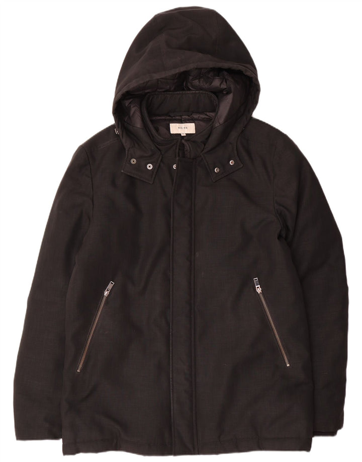 Reiss Mens Hooded Padded Jacket UK 42 XL Black Polyester
