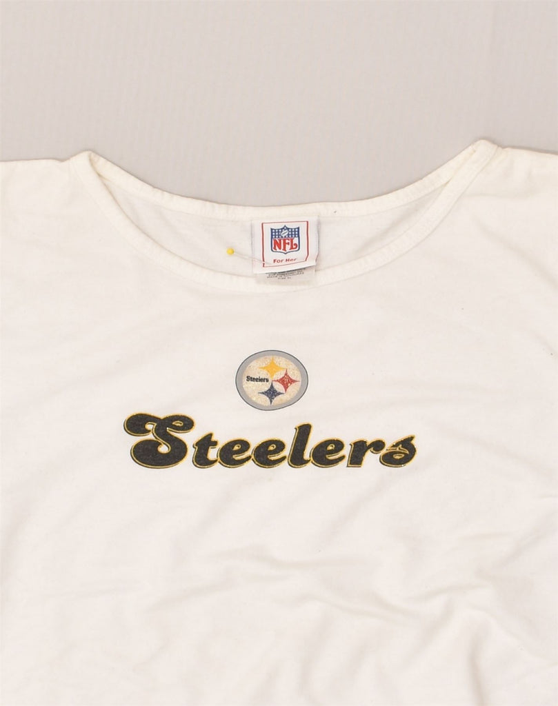 NFL Womens Steelers Graphic Top Long Sleeve UK 18 XL White Cotton | Vintage NFL | Thrift | Second-Hand NFL | Used Clothing | Messina Hembry 