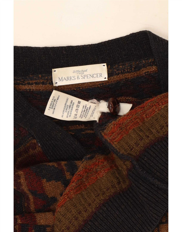 Marks & Spencer Mens St. Michael Cardigan Sweater Medium Brown Geometric