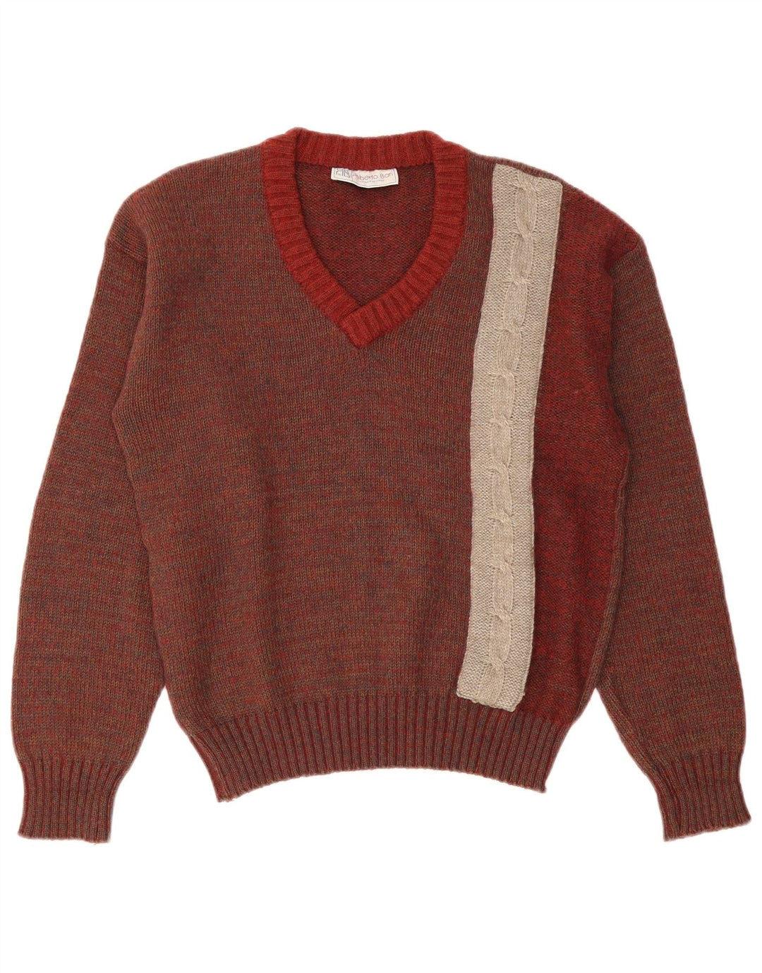 Vintage Mens V-Neck Jumper Sweater IT 52 Large Brown Colourblock