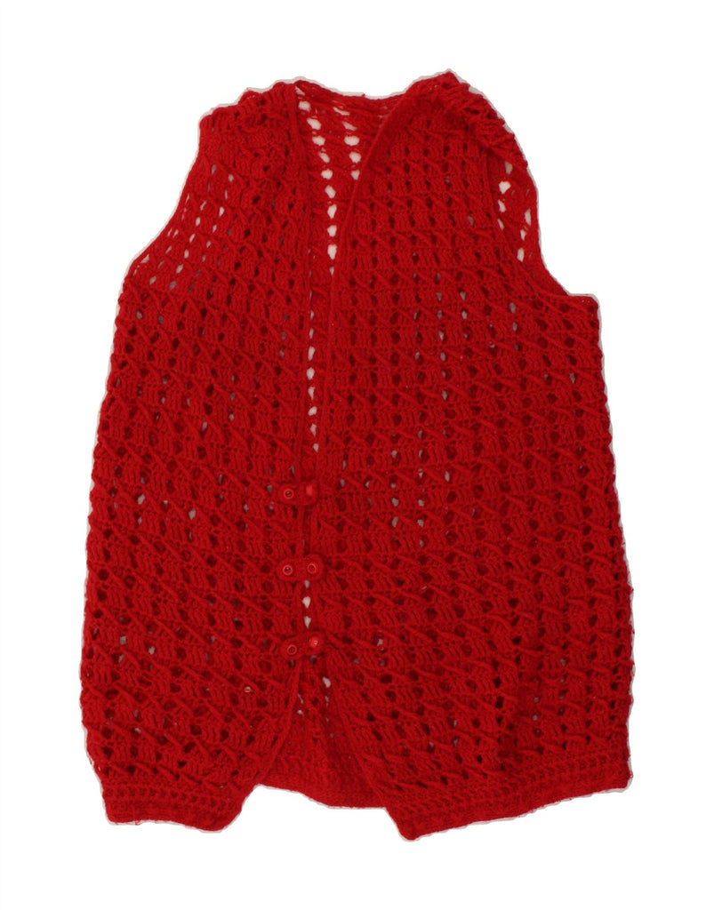 VINTAGE Womens Sleeveless Crochet Cardigan Sweater UK 16 Large Red Vintage Vintage and Second-Hand Vintage from Messina Hembry 