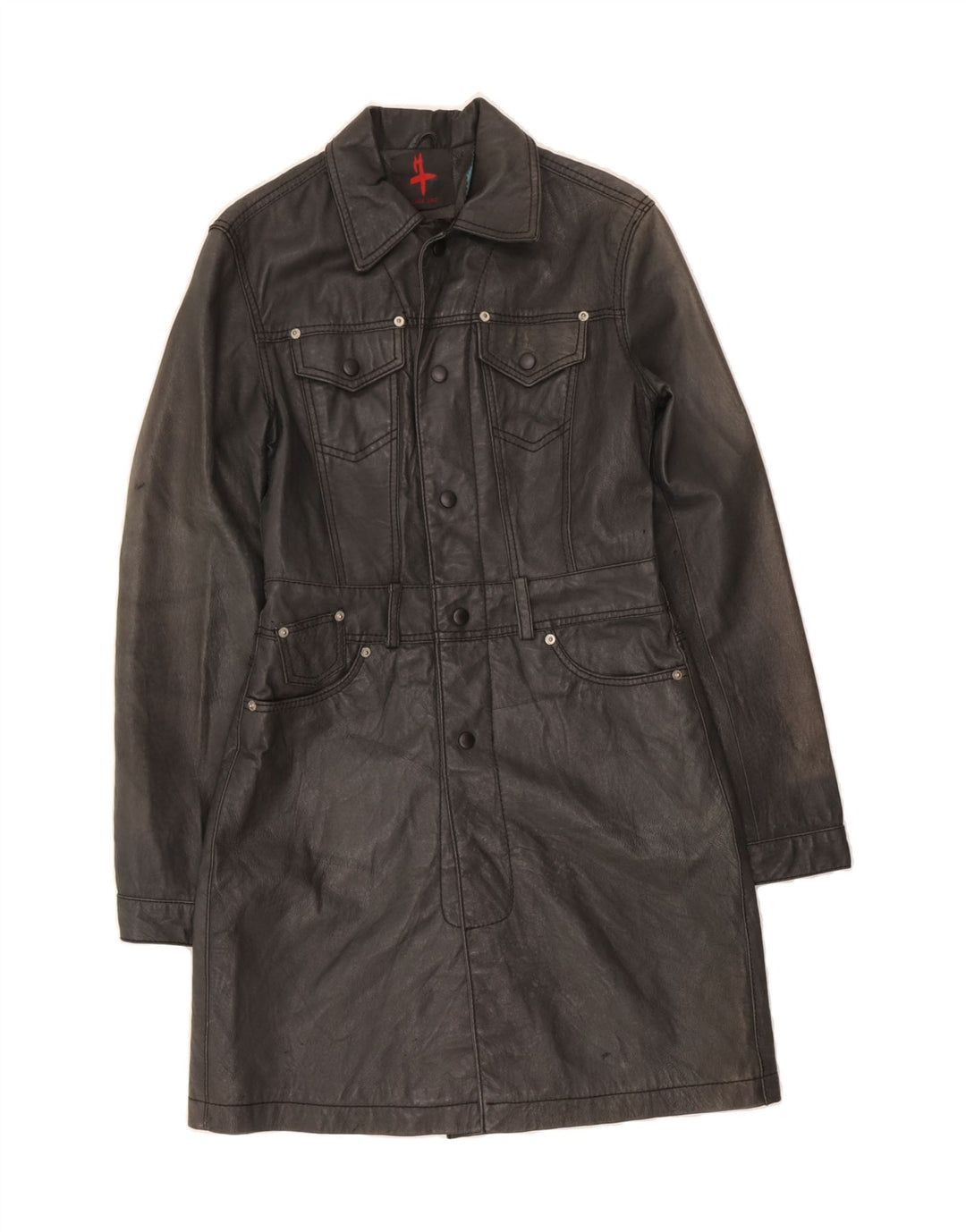 VINTAGE Womens Leather Coat UK 10 Small Black Leather Vintage Vintage and Second-Hand Vintage from Messina Hembry 