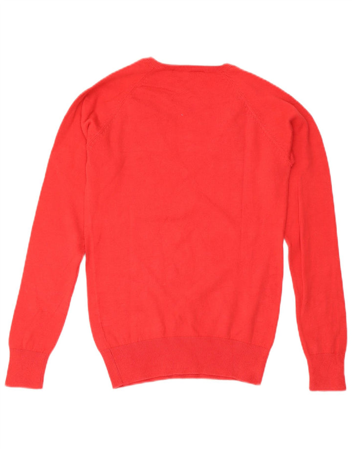ZARA Womens V-Neck Jumper Sweater UK 10 Small Red Cotton