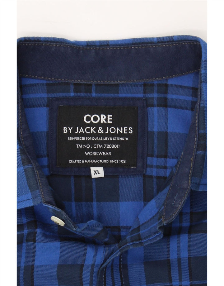 JACK & JONES Mens Flannel Shirt XL Blue Check Cotton Vintage Jack & Jones and Second-Hand Jack & Jones from Messina Hembry 