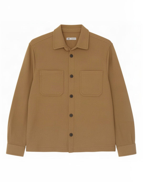Zara Mens Overshirt Shirt Large Beige Polyester