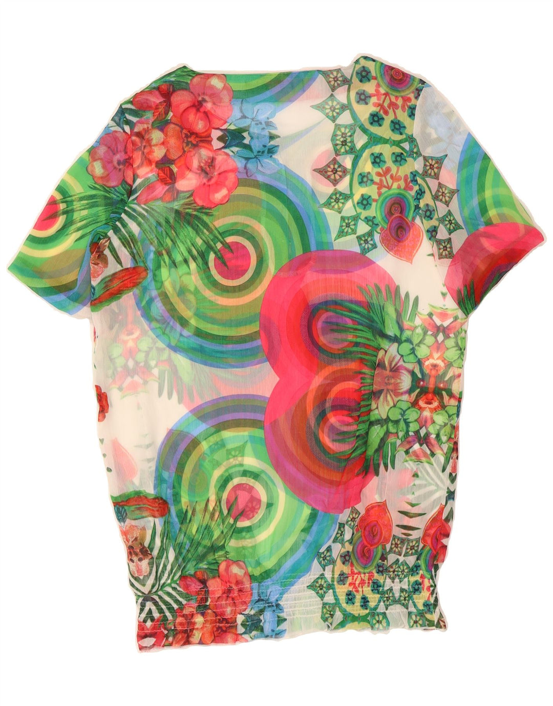 DESIGUAL Womens See Through Blouse Top UK 18 XL Multicoloured Floral Vintage Desigual and Second-Hand Desigual from Messina Hembry 