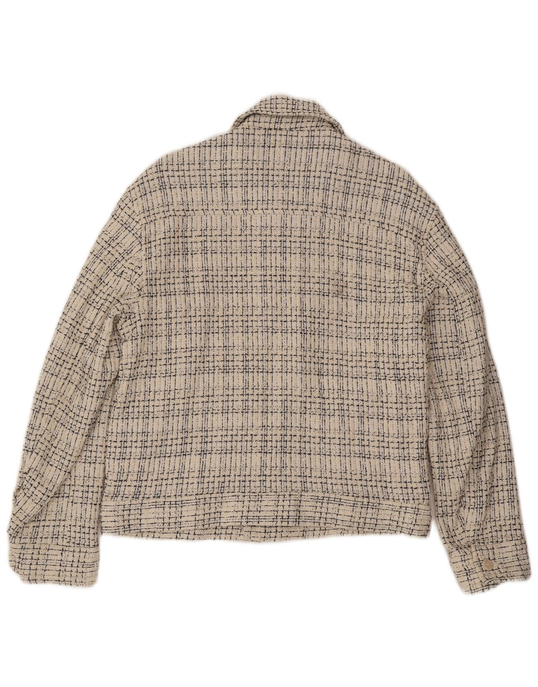 Zara Mens Bomber Jacket UK 38 Medium Off White Check Cotton