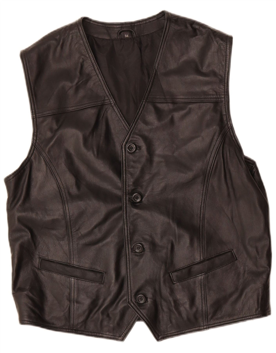 VINTAGE Mens Leather Waistcoat IT 54 XL Black Leather
