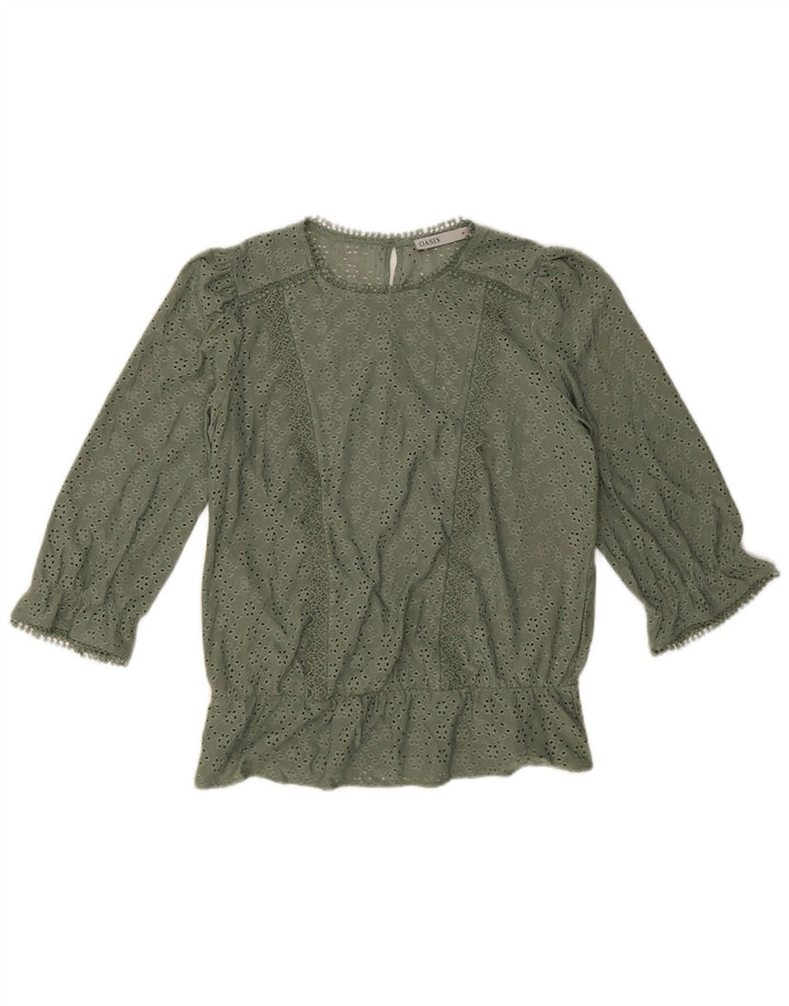 Oasis Womens 3/4 Sleeve Blouse Top UK 12 Medium Green Polyester