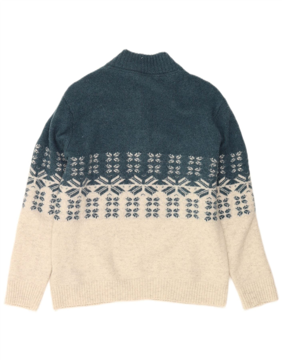 CREW CLOTHING Mens Button Neck Jumper Sweater Large Blue Fair Isle