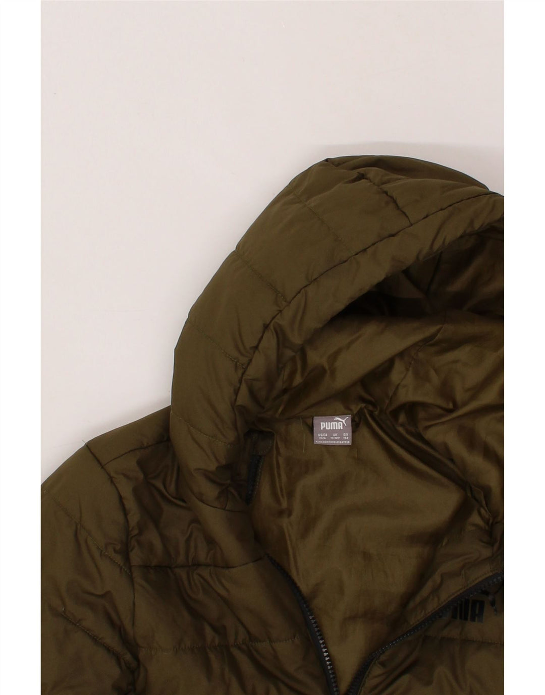 PUMA Girls Graphic Hooded Padded Jacket 11-12 Years  Khaki Vintage Puma and Second-Hand Puma from Messina Hembry 