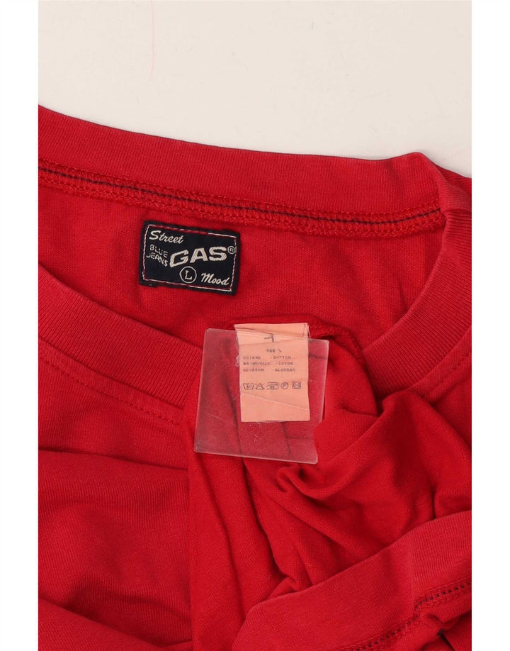 Gas Mens Top Long Sleeve Large Red Cotton