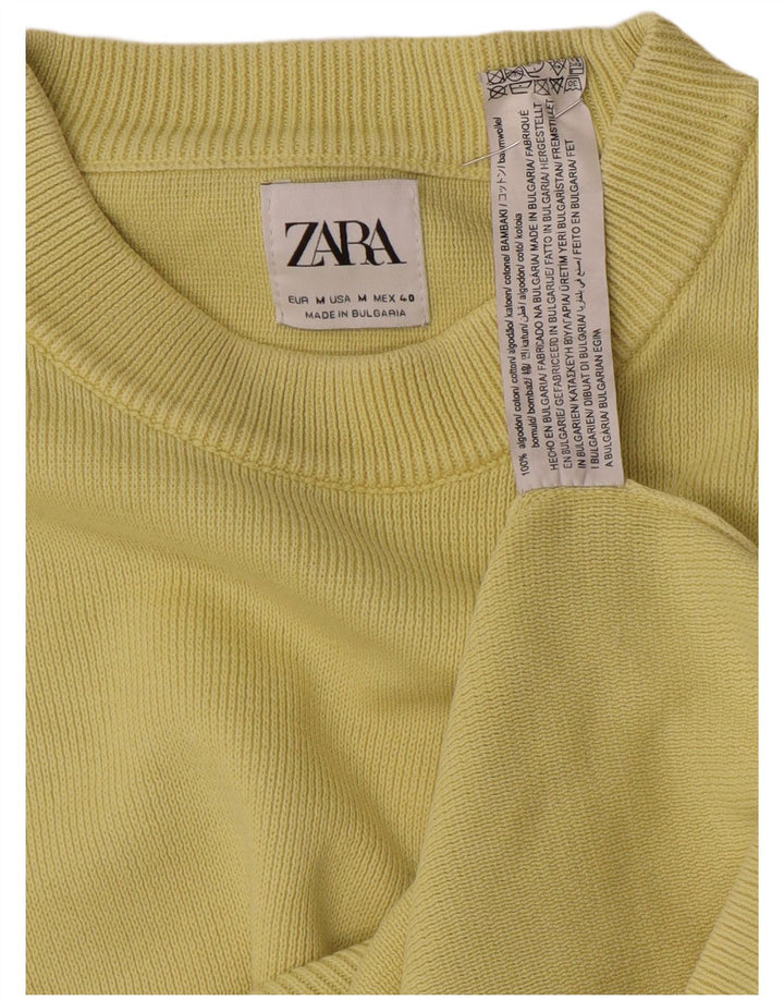 Zara Mens Crew Neck Jumper Sweater Medium Yellow Cotton