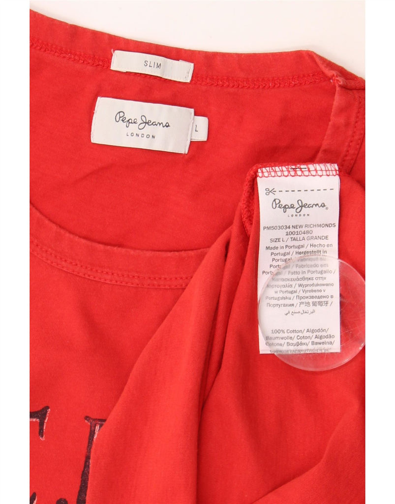 PEPE JEANS Mens Slim Fit Graphic T-Shirt Top Large Red Cotton Vintage PEPE Jeans and Second-Hand PEPE Jeans from Messina Hembry 