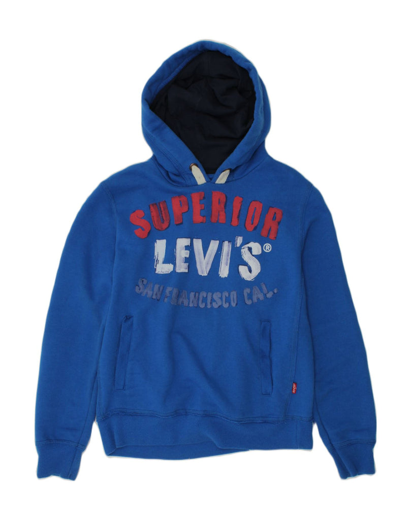 LEVI'S Boys Graphic Hoodie Jumper 9-10 Years Blue Polyester | Vintage Levi's | Thrift | Second-Hand Levi's | Used Clothing | Messina Hembry 