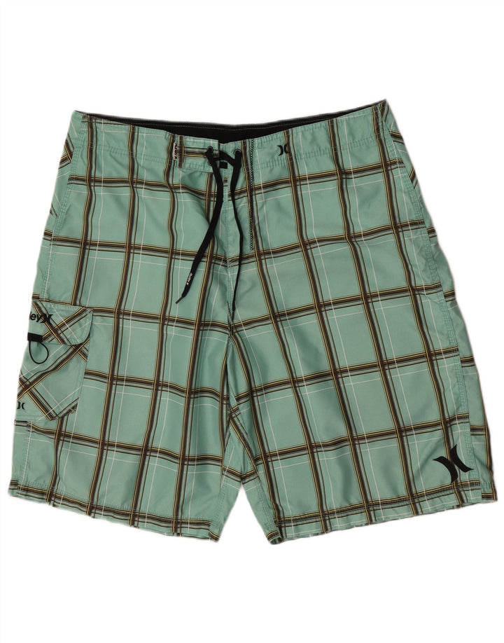 Hurley Mens Swimming Shorts Large  Green Check Polyester