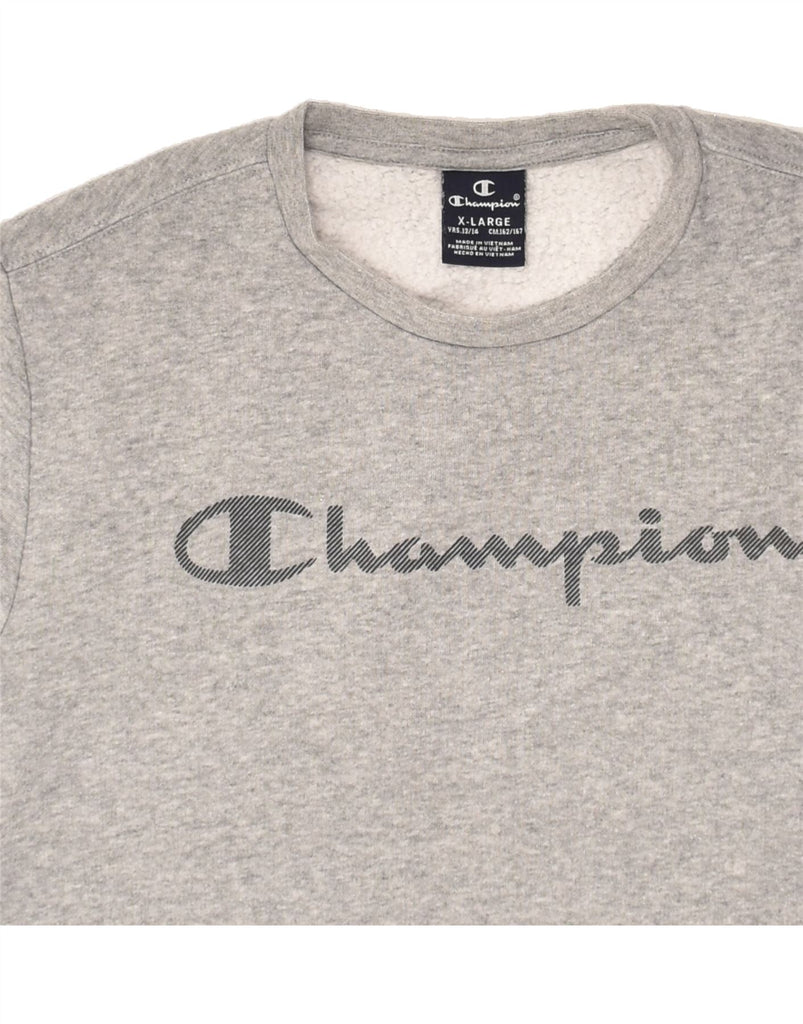 CHAMPION Boys Graphic Sweatshirt Jumper 13-14 Years XL Grey Cotton | Vintage Champion | Thrift | Second-Hand Champion | Used Clothing | Messina Hembry 