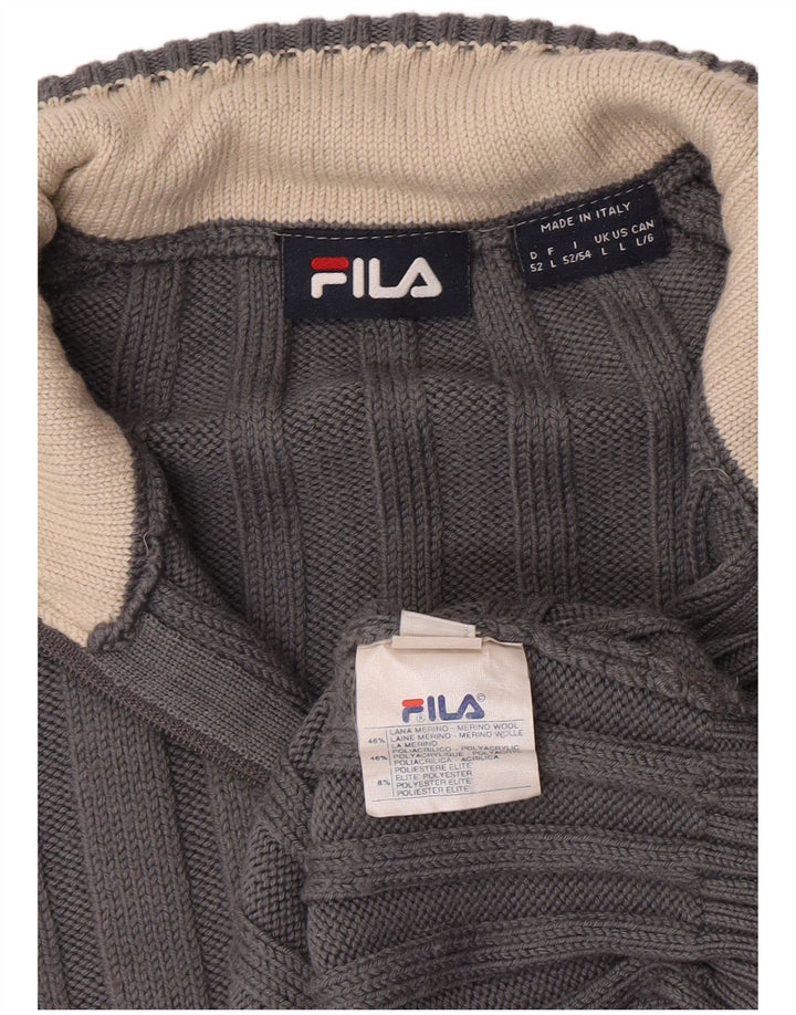 Fila Mens Zip Neck Jumper Sweater Large Grey Merino Wool