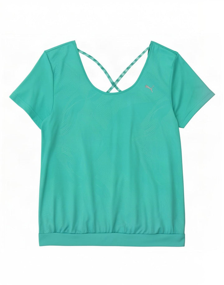 Puma Womens T-Shirt Top UK 16 Large Turquoise Geometric Polyester