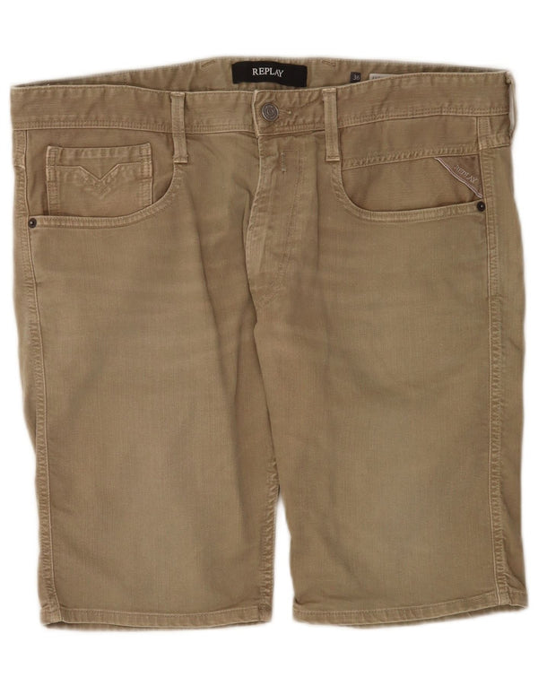 Replay Mens Anbass Denim Shorts W36 Large Beige Cotton