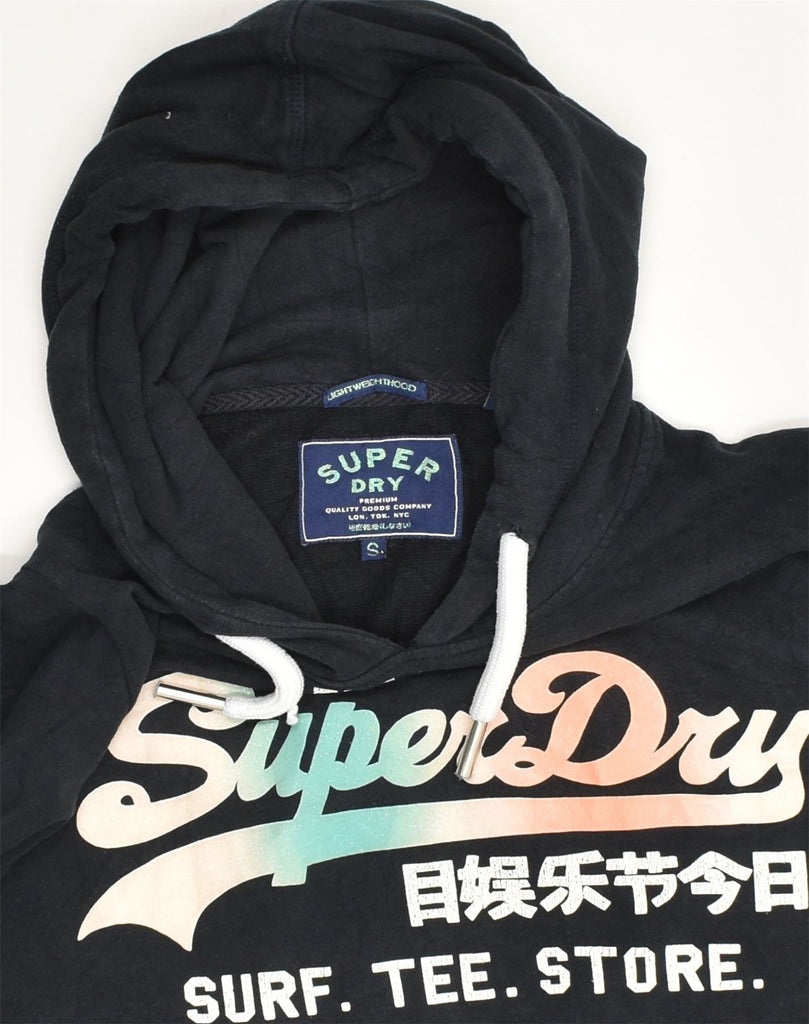 SUPERDRY Womens Graphic Hoodie Jumper UK 10 Small Black Cotton | Vintage Superdry | Thrift | Second-Hand Superdry | Used Clothing | Messina Hembry 