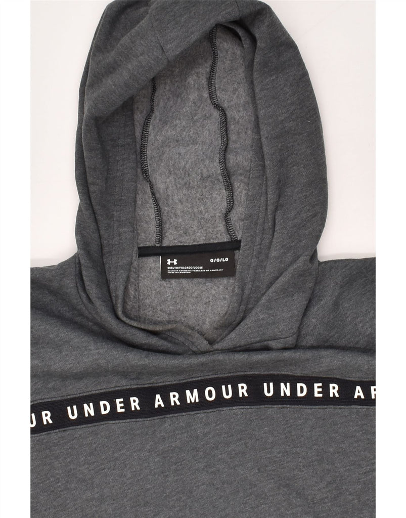 UNDER ARMOUR Womens Oversized Crop Graphic Hoodie Jumper UK 16 Large Grey | Vintage Under Armour | Thrift | Second-Hand Under Armour | Used Clothing | Messina Hembry 