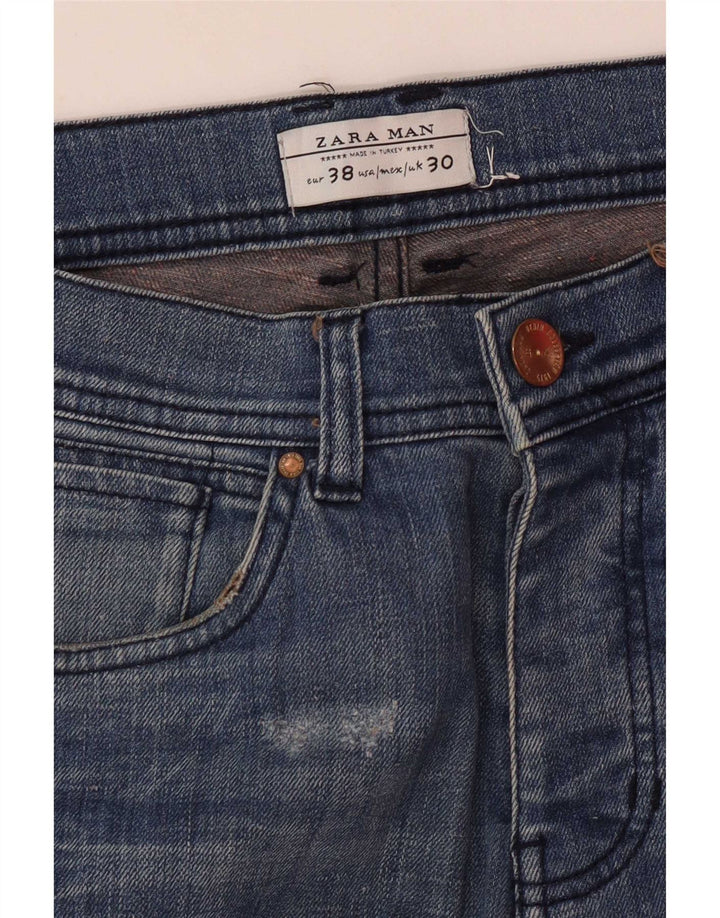 Zara Mens Distressed Slim Jeans EU 38 Small W30 L32 Blue