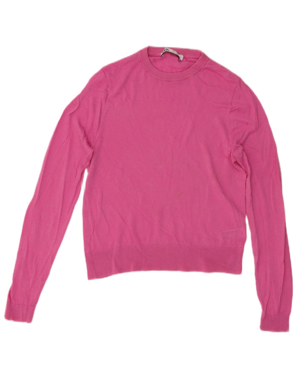 Zara Womens Crew Neck Jumper Sweater UK 12 Medium Pink Lyocell
