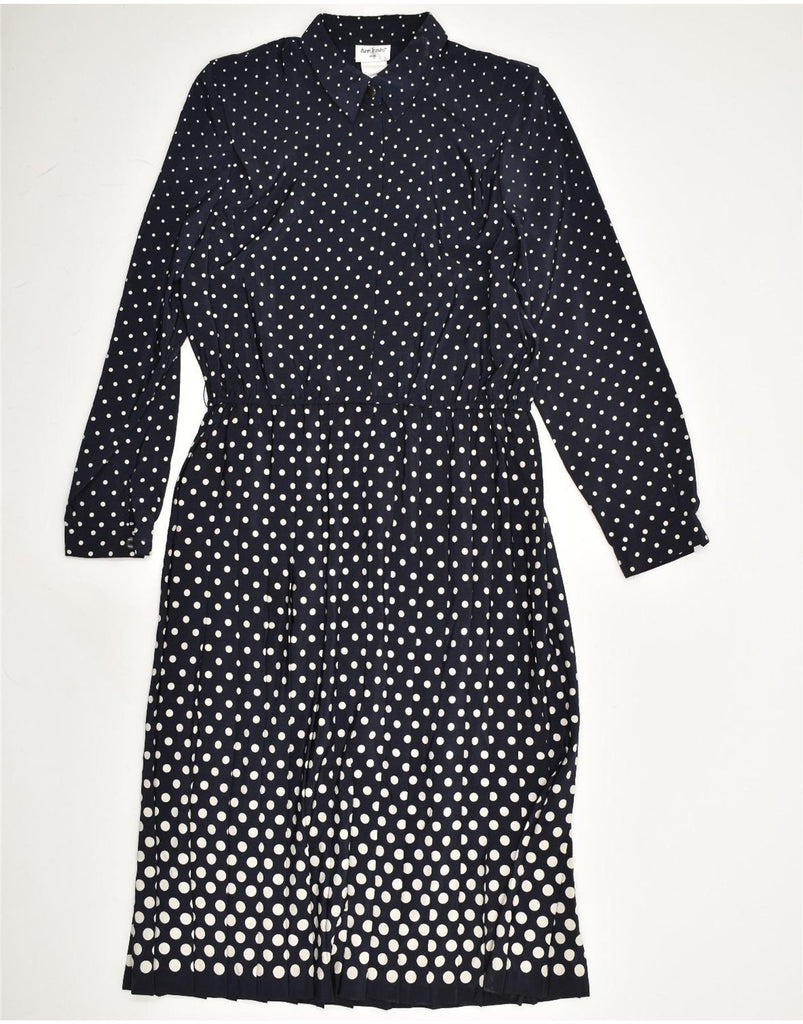 VINTAGE Womens Long Sleeve Shirt Dress UK 14 Large Navy Blue Polka Dot | Vintage Vintage | Thrift | Second-Hand Vintage | Used Clothing | Messina Hembry 