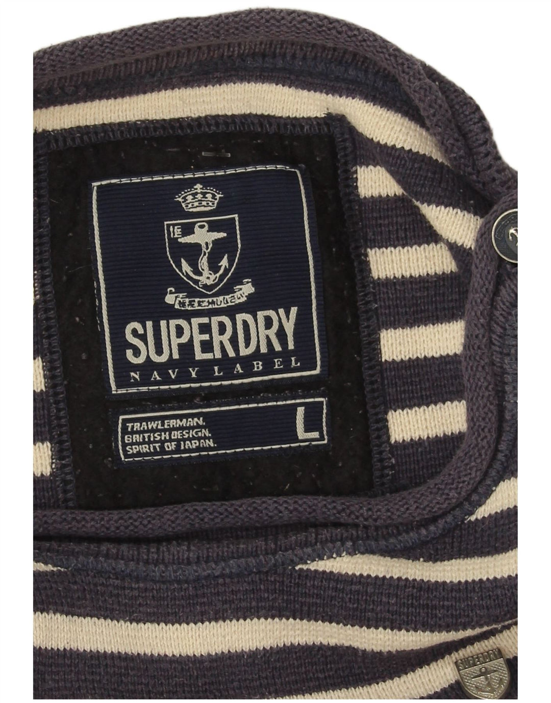 Superdry Mens Boat Neck Jumper Sweater Large Navy Blue Striped Nautical