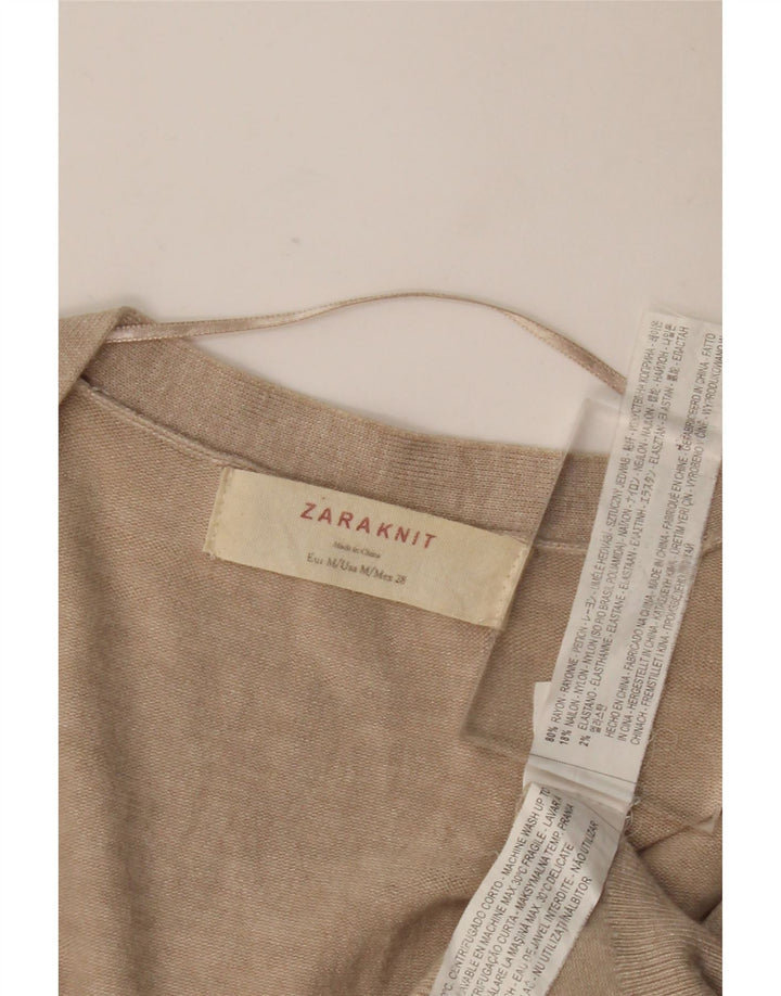 Zara Womens Cardigan Sweater UK 12 Medium Beige Rayon