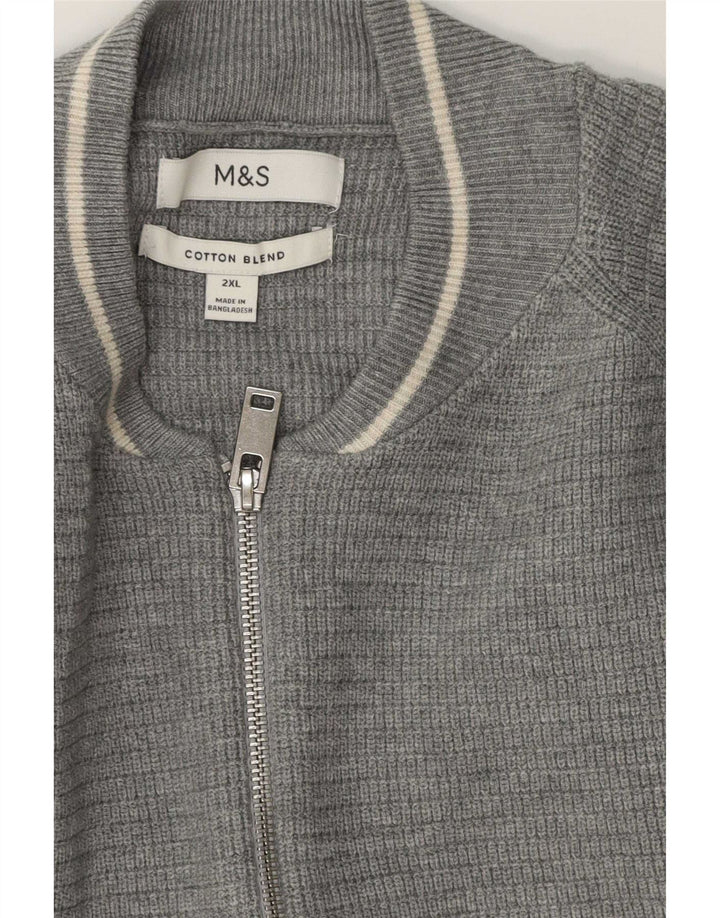 Marks & Spencer Mens Full Zip Cardigan Sweater 2XL Grey Cotton