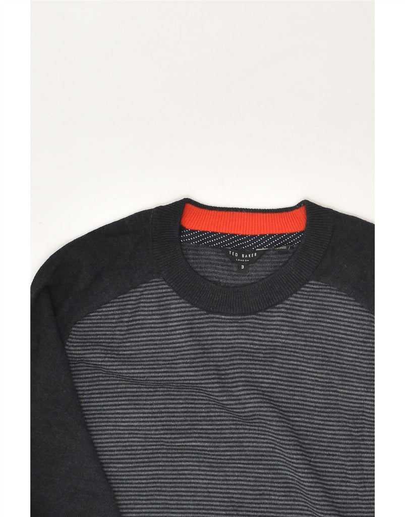 TED BAKER Mens Crew Neck Jumper Sweater Size 3 Medium Black Striped Wool | Vintage Ted Baker | Thrift | Second-Hand Ted Baker | Used Clothing | Messina Hembry 