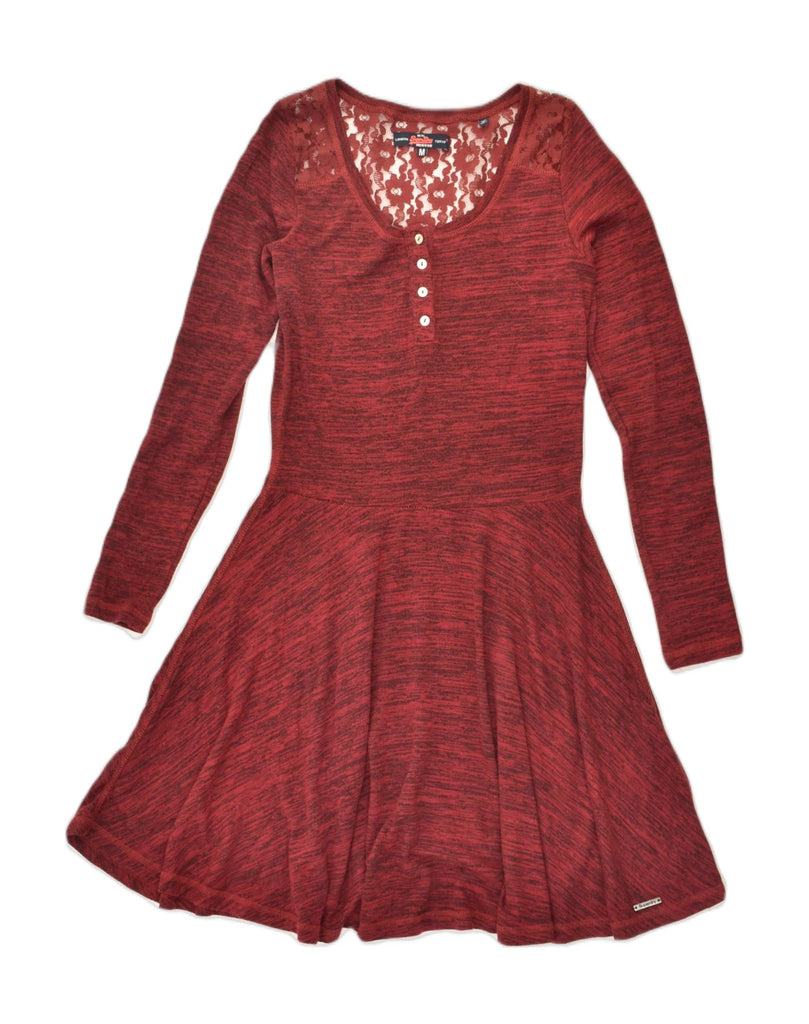 SUPERDRY Womens Long Sleeve Swing Dress UK 12 Medium Burgundy Flecked | Vintage Superdry | Thrift | Second-Hand Superdry | Used Clothing | Messina Hembry 