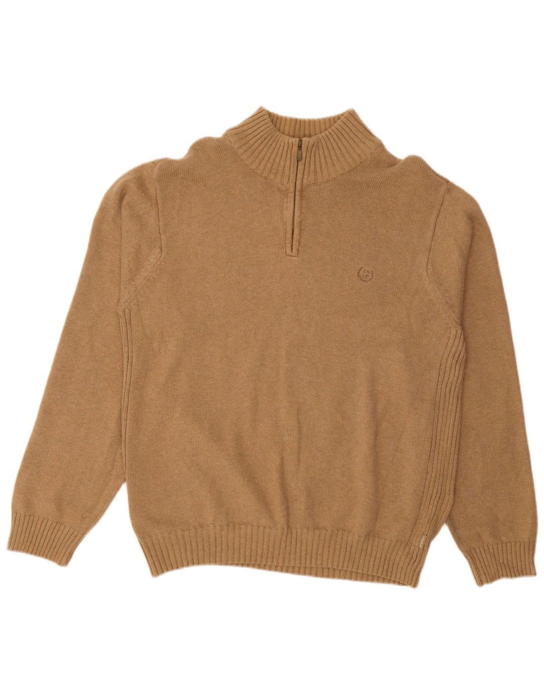 Izod Mens Zip Neck Jumper Sweater XL Beige Cotton