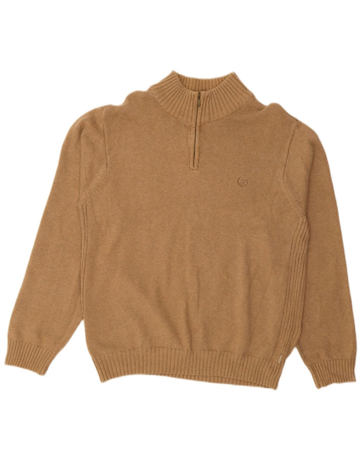 Izod Mens Zip Neck Jumper Sweater XL Beige Cotton