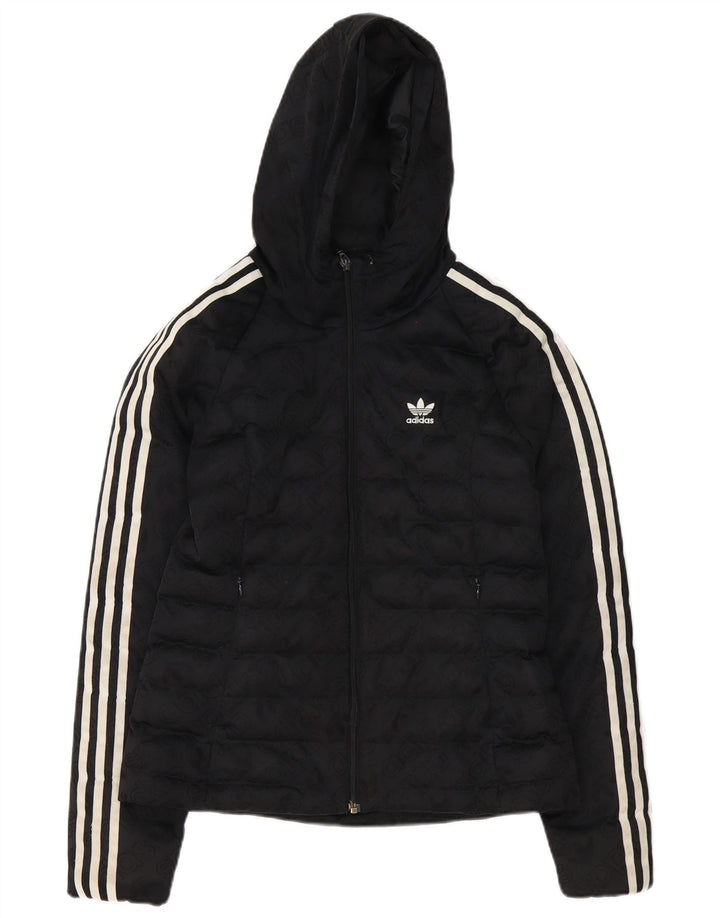 Adidas Womens Graphic Hooded Padded Jacket UK 8 Small Black Polyester