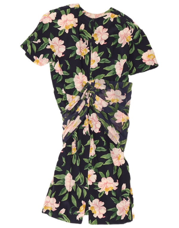 MIMMINA Womens Drop Waist Dress UK 10 Small Navy Blue Floral