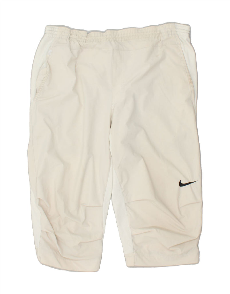 NIKE Mens Capri Tracksuit Trousers Large Beige Colourblock Polyester | Vintage Nike | Thrift | Second-Hand Nike | Used Clothing | Messina Hembry 