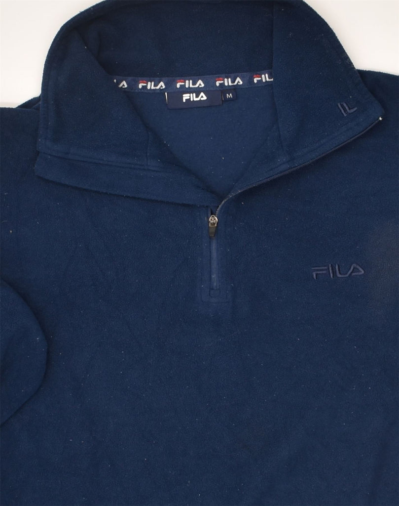 FILA Mens Fleece Zip Neck Jumper Sweater Medium Navy Blue Polyester | Vintage Fila | Thrift | Second-Hand Fila | Used Clothing | Messina Hembry 